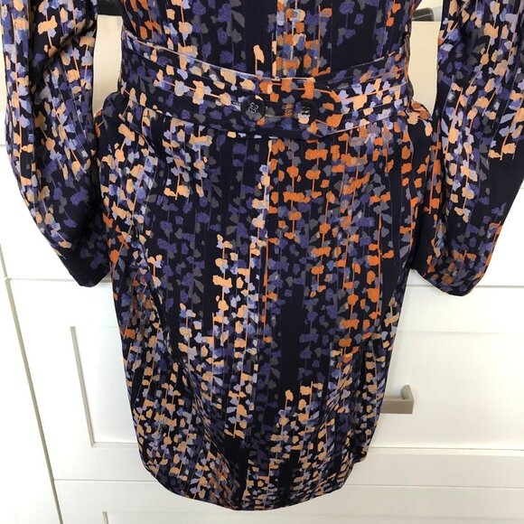 Reiss Esmerelda-Coco Moon Print Deep V Nk Mini Dress Navy Burnt Org Tan Sz 6 NWT - Picture 9 of 16